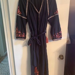 EShakti knit embroidered custom dress. Navy blue